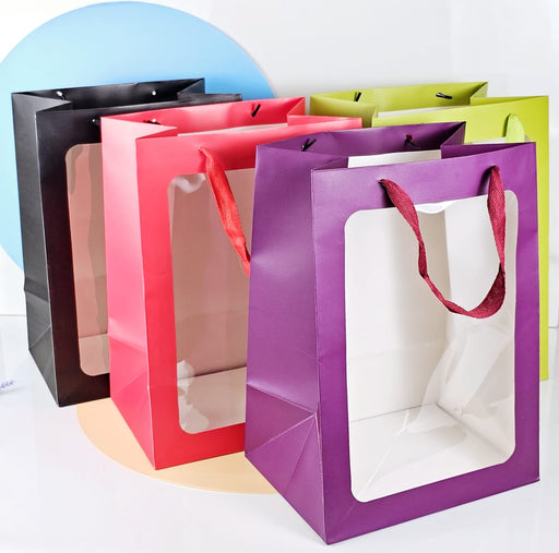 Random Colour Transparent Window Bag Goodie Bags With Handle Bag,Hamper Bag,Carry Bags,Shopping Gift Bag,Gifting,Presents,Return Gifts,Birthday,Wedding,Festivals,Events (Big)