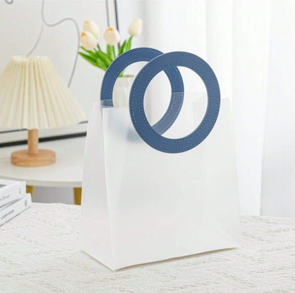 Big Size( 28 x 12 x 24 cm) Translucent  Bags with Round Handle Gift Paper Bag, Carry Bags, Gift Bag, Gift for Birthday, Valentine, Marriage, Festivals, Season's Greetings and Events (Big) (Blue)