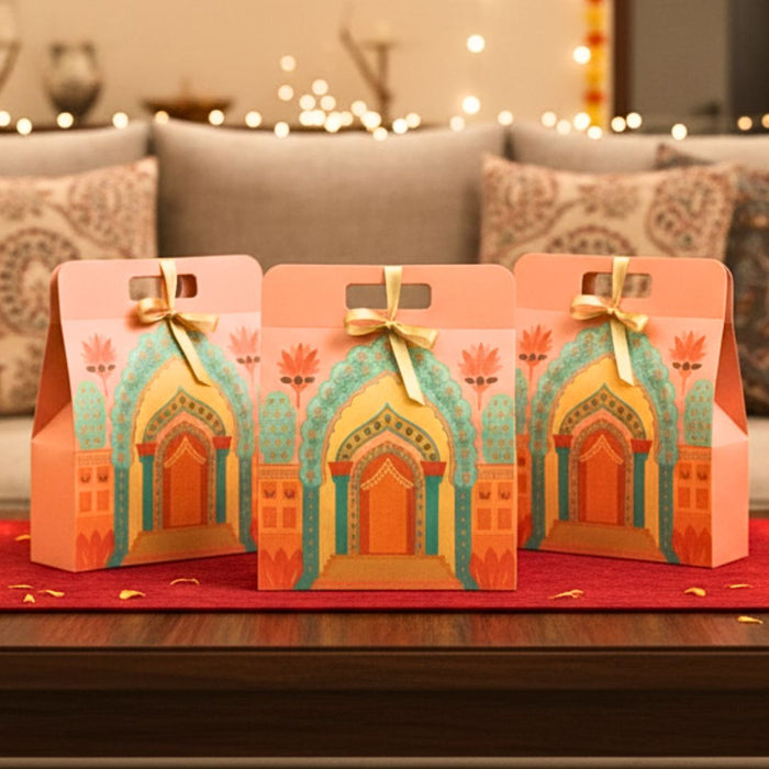 Affordable peach Rajwadi hamper Multipurpose Decorative Folding Paper Cardboard Box DIY Box for Gift Hamper, Diwali Gifting, Wedding gifing (Small)