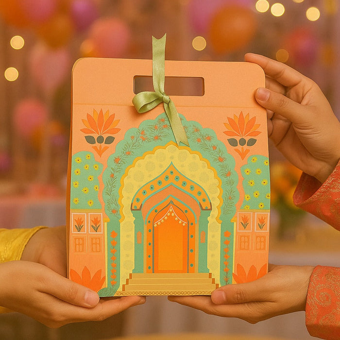 Affordable peach Rajwadi hamper Multipurpose Decorative Folding Paper Cardboard Box DIY Box for Gift Hamper, Diwali Gifting, Wedding gifing (Small)