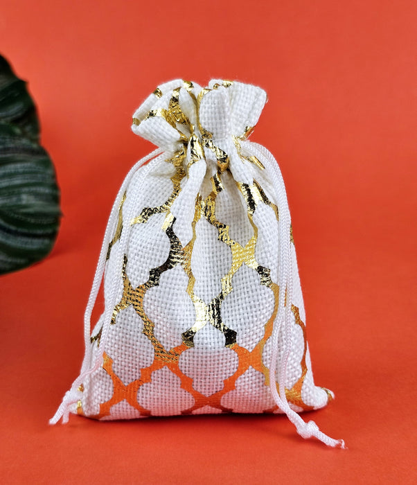 Golden Lines Drawstring Jute stylish Storage Potli pouches for Small Jewelries, Money, Paper Notes Women Wallet, Gift Bags, return gift, Women handbag Shagun Pouch, Candy Bags(Design3)