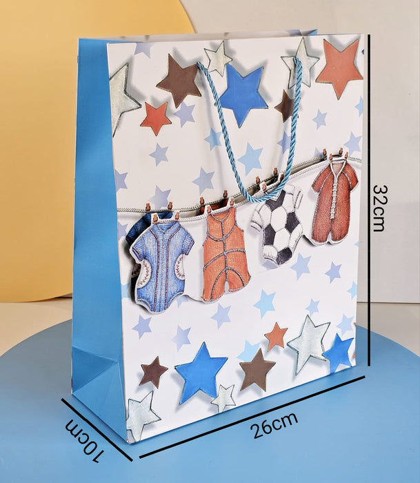 Big Size (26 x 10 x 32 cm) Cloth Design Paper Bag Goodie Bag With Handle 3D Design Gift Paper bag,Gift For Boy & Girl, Baby Shower,Return Gift, Different Occassion (Big, Blue)