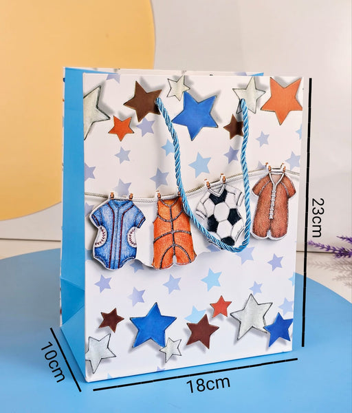 Small Size (18 x 10 x 32 cm )Cloth Design Paper Bag Goodie Bag With Handle 3D Design Gift Paper bag,Gift For Boy & Girl, Baby Shower,Return Gift, Different Occassion (Blue)