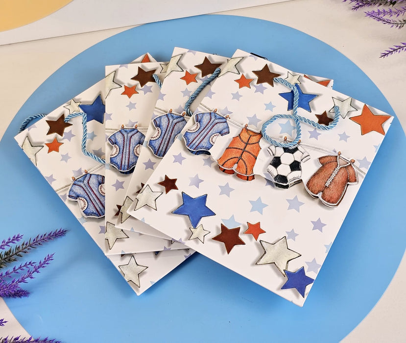 Small Size (18 x 10 x 32 cm )Cloth Design Paper Bag Goodie Bag With Handle 3D Design Gift Paper bag,Gift For Boy & Girl, Baby Shower,Return Gift, Different Occassion (Blue)