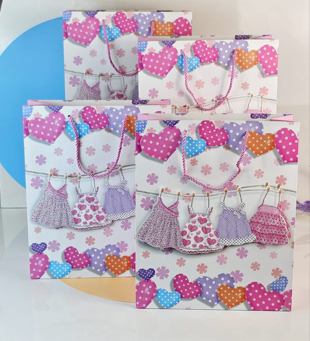 Big Size (26 x 10 x 32 cm) Cloth Design Paper Bag Goodie Bag With Handle 3D Design Gift Paper bag,Gift For Boy & Girl, Baby Shower,Return Gift, Different Occassion (Big, Pink)