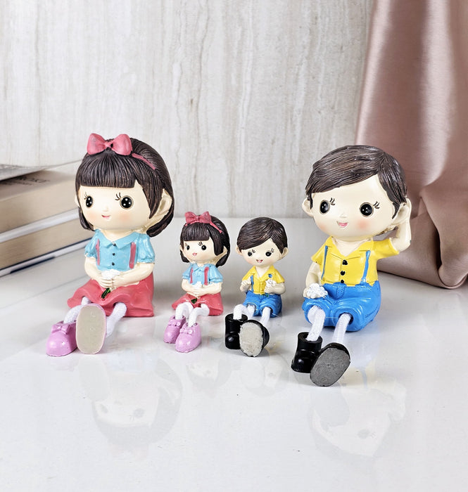 4 pcs Hanging Legs Showpiece Cute Boy and Girl, Toy Cute Couple Statue figurines Decorative for Home Decor, Living Room, Table Decoration, Gift for Girlfriend, Boyfriend.