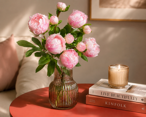 2-Headed Artificial Peony Flower Stem – Realistic Faux Peony Branch for Home Décor, Wedding Decoration & Floral Arrangements (Pink Available)