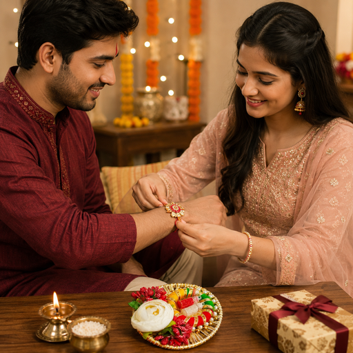 Handcrafted Rakhi Roli Chawal Thali (4 inch) with Gatt Nariyel, Roli Chawal  | Festive Raksha Bandhan Platter