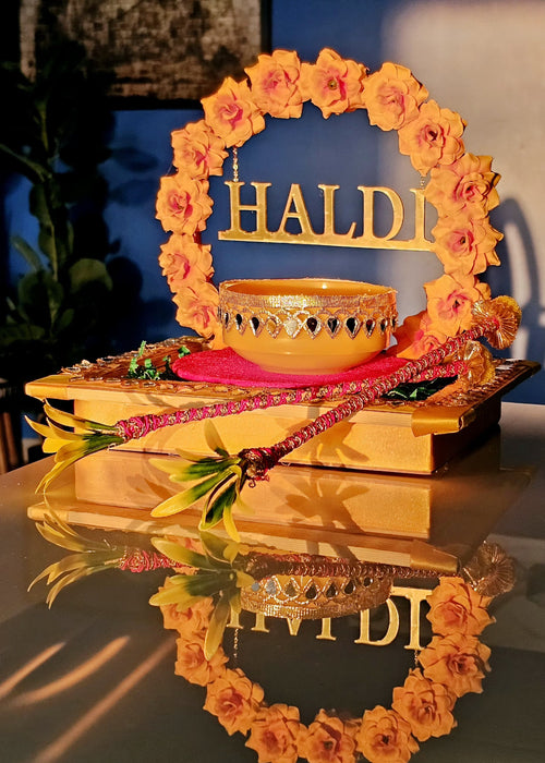 1 pcs Handcrafted Haldi Platter Holder Tray -Ideal for Haldi Ceremony, Decorative Plates for Groom-Bride, Marriage Functions.