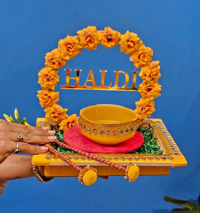 1 pcs Handcrafted Haldi Platter Holder Tray -Ideal for Haldi Ceremony, Decorative Plates for Groom-Bride, Marriage Functions.