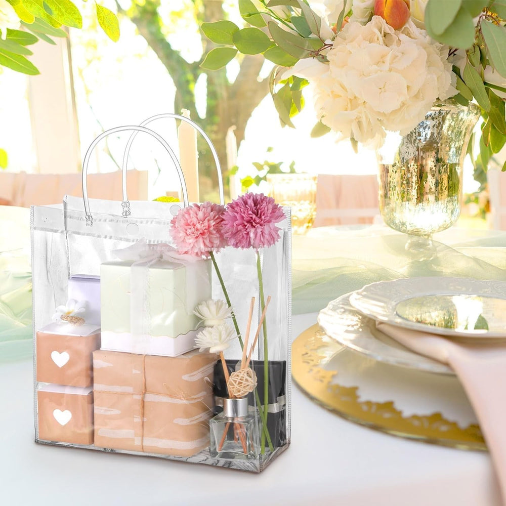 Medium Transparent PVC Plastic Bag Goodie Bags With Handle Gift bag, Carry Bags, gift bag, gift for Gifting, Return Gifts, Birthday, Wedding, Party, Festivals, Events (Medium)(24 X 24 x 8)cm