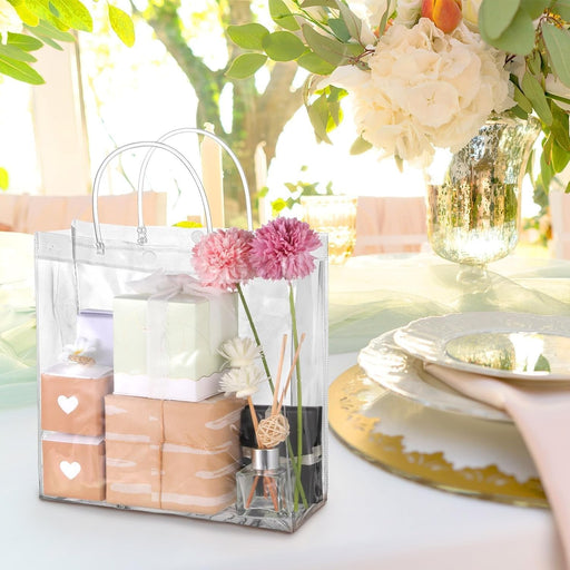 10 Pcs Medium Transparent PVC Plastic Bag Goodie Bags With Handle Gift bag, Carry Bags, gift bag, gift for Gifting, Return Gifts, Birthday, Wedding, Party, Festivals, Events (Medium)(24 X 24 x 8)cm