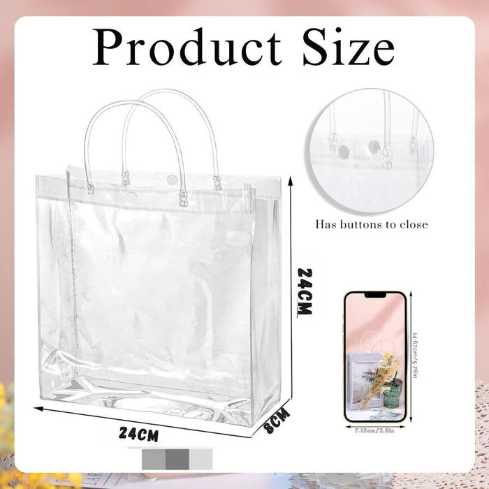 100 Pcs Clear PVC Plastic Gift Bags with Handle Thank You Gift Bags  Reusable Transparent Bags Plastic Wrap Tote Bags Bulk Heavy Duty Gift Clear  Plastic Favors Bags 7.8 x 7.8 x