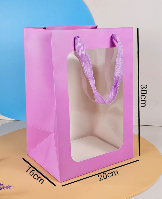 Random Colour Transparent Window Bag Goodie Bags With Handle Bag,Hamper Bag,Carry Bags,Shopping Gift Bag,Gifting,Presents,Return Gifts,Birthday,Wedding,Festivals,Events (Medium)