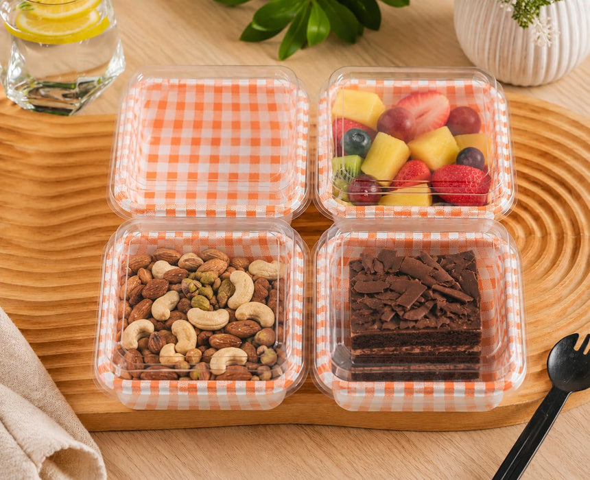 Transparent Square Food Container Box with Lid | Disposable Snack Box | Cake, Dry Fruits, Mukhwas Packaging Box | 12×12×6.5 cm