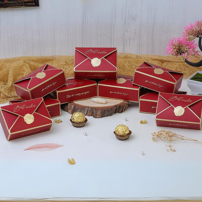 Small Maroon Stamp Folding  Box for Return Gift, Birthday, Boxes, Perfect for Packing Chocolate, Dry Fruits, and Invitations (Maroon)