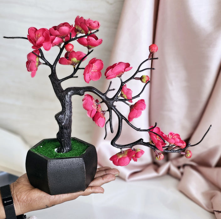 1 Pc Artificial Flowers Bunch with Wooden Pot Flower Pot for Home Decor, Living Room, Gifting, Table Top, Showpiece, outdoor, balcony(Pack of 1)(with Pot)