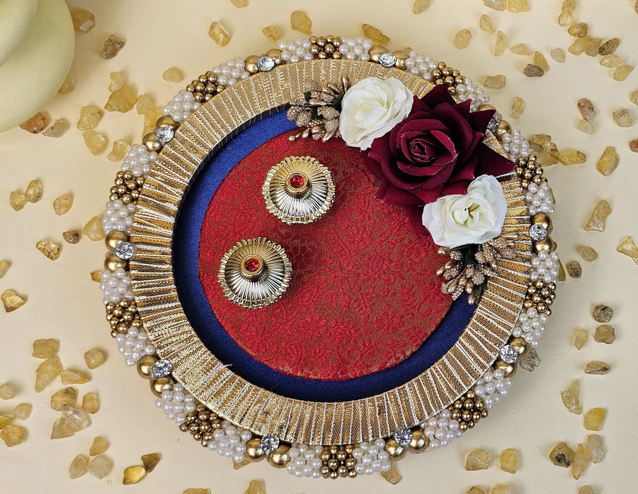 1 Pc Handcrafted Pooja Thali Tray Holder Platter-Ideal For Festival Décor Handmade Decorative Platter