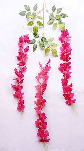 12 Pcs (43.2 inch) Artificial Wisteria Vine Ratta Fake Wisteria Hanging Garland Silk Long Hanging Bush Flowers String for Home Decor,Valentine's Day Decoration (Rani Dark Pink)