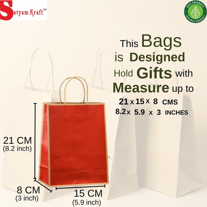 Small Size RED (21 X15 X8 cm) Paper Bags With Handle Gift Paper bag, Carry Bags, gift For Valentine Gifting, marriage Return Gifts, Birthday, Wedding, Party, Season's Greetings