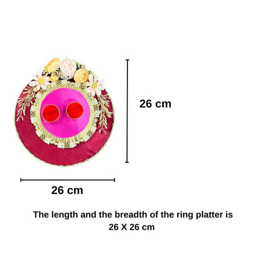 1 pcs Handcrafted Round Platter Holder Tray Engagment Ring Platter Flat Base Floral  Design  2 Ring Platter Function Wood Decorative Platter