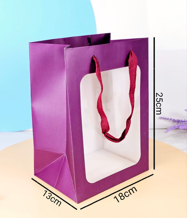 Random Colour Transparent Window Bag Goodie Bags With Handle Bag,Hamper Bag,Carry Bags,Shopping Gift Bag,Gifting,Presents,Return Gifts,Birthday,Wedding,Festivals,Events (Small)