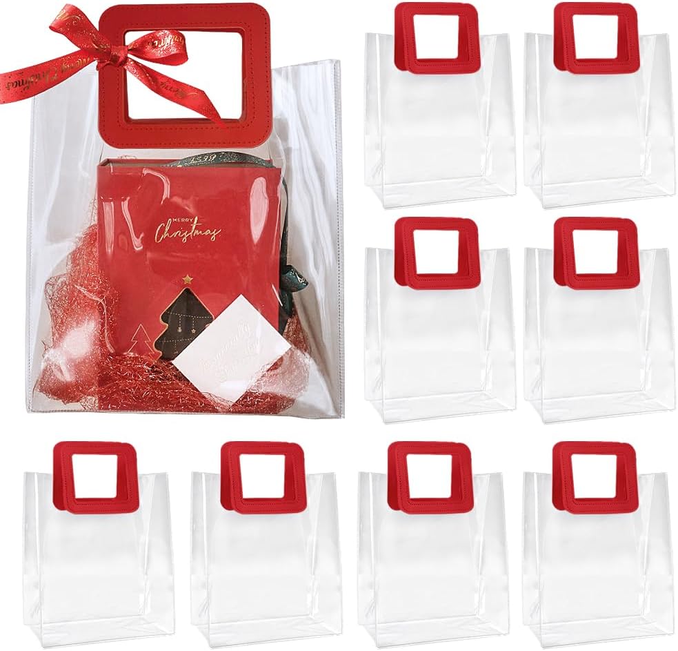 Square Handle Transparent Bag Goodie Bags With Handle Gift bag, hamper bag, Carry Bags, shopping gift bag for Gifting, Presents, Packing, Return Gifts, Birthday, Events(Small)