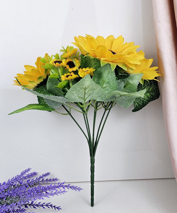 1 Pcs Sunflowers Stick for Home Decor, Room, Balcony, Welcoming Decoration Item, Realistic Look and Charming Flowers,Diwali Decor (Yellow, Bunch) (without Vase Pot) (Material: Fabric)