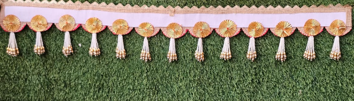 (Design No.2) Premium Kalash Designer Door Hanging Toran 40 Inch | Red & White Traditional Bandhanwar with Pearl Tassels | Festive Door Decor