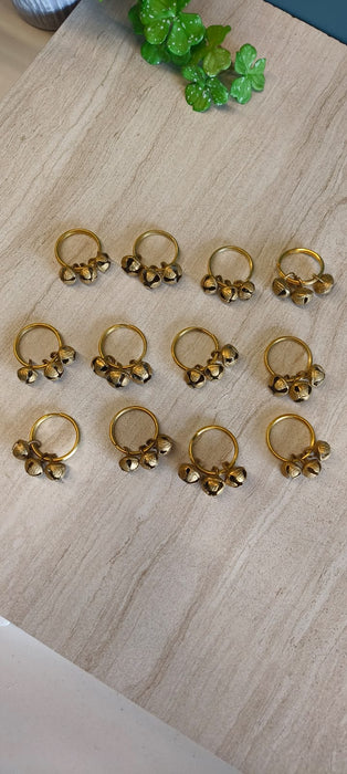 6 pair Ghungroo Ring for Wedding, Bridal Entry ,Ganpati and Janmashtmi Aarti , Clapping Ghungroo Kadi Finger, for Ring Gifting, Small Bells For Lord Godess God Ganapati, Pooja Aarti Ganesh Pooja Celebration, Clapping Anguthi (Pack of 6 pair) (12 pcs)