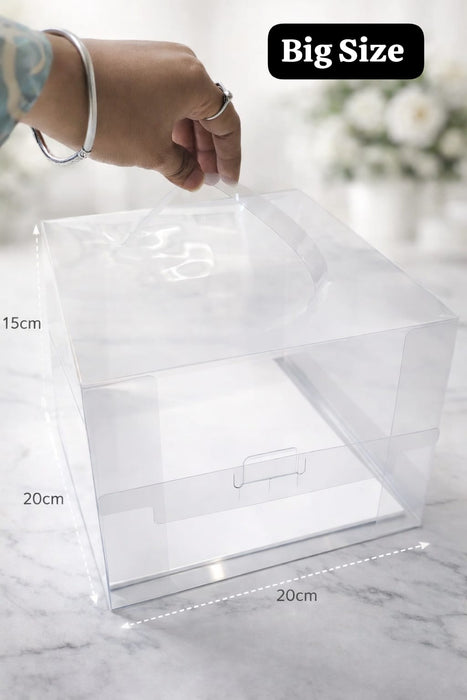 Transparent Cake Box with Handle | Foldable Clear Cake Packaging Box for Desserts, Hampers & Gifting