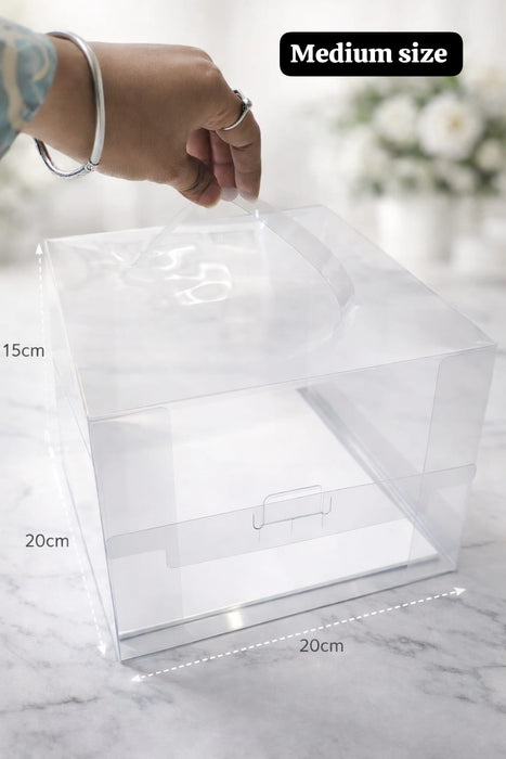 Transparent Cake Box with Handle | Foldable Clear Cake Packaging Box for Desserts, Hampers & Gifting