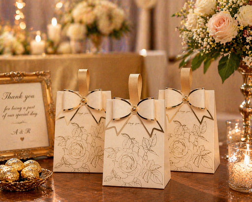 Luxury Floral Gift Box with Handle & Bow | Premium Wedding Return Gift Packaging Box (Maroon & White)