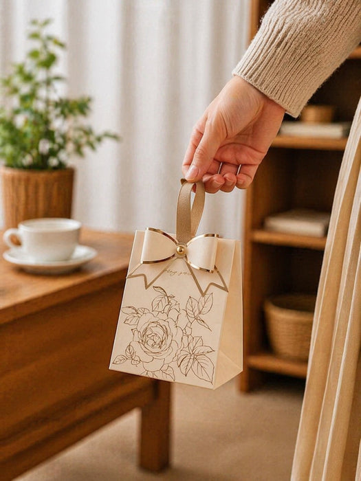 Luxury Floral Gift Box with Handle & Bow | Premium Wedding Return Gift Packaging Box (Maroon & White)