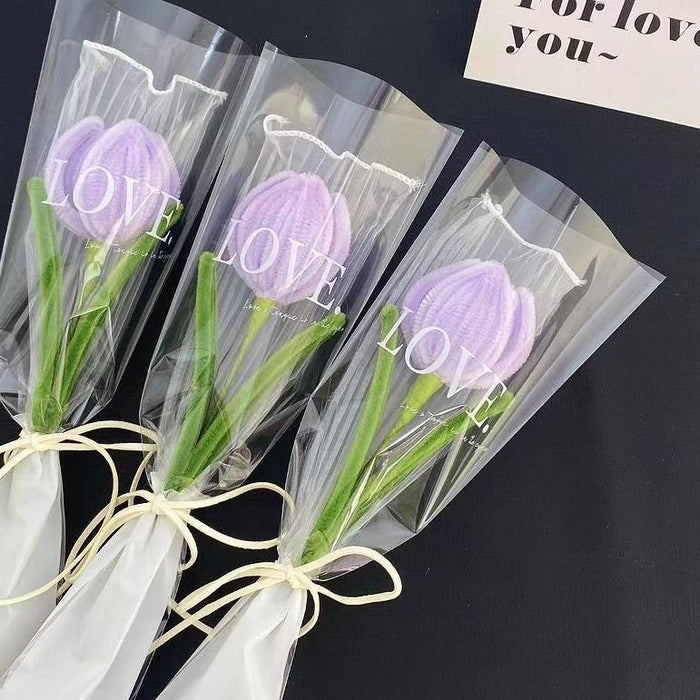 Artificial Twister (Pipe Cleaner ) Tulip Flower Bouquet | Single Wrapped Tulip Gift Set with Transparent Packing | Ready-to-Gift Flower for Valentine, Wedding & Return Gifts