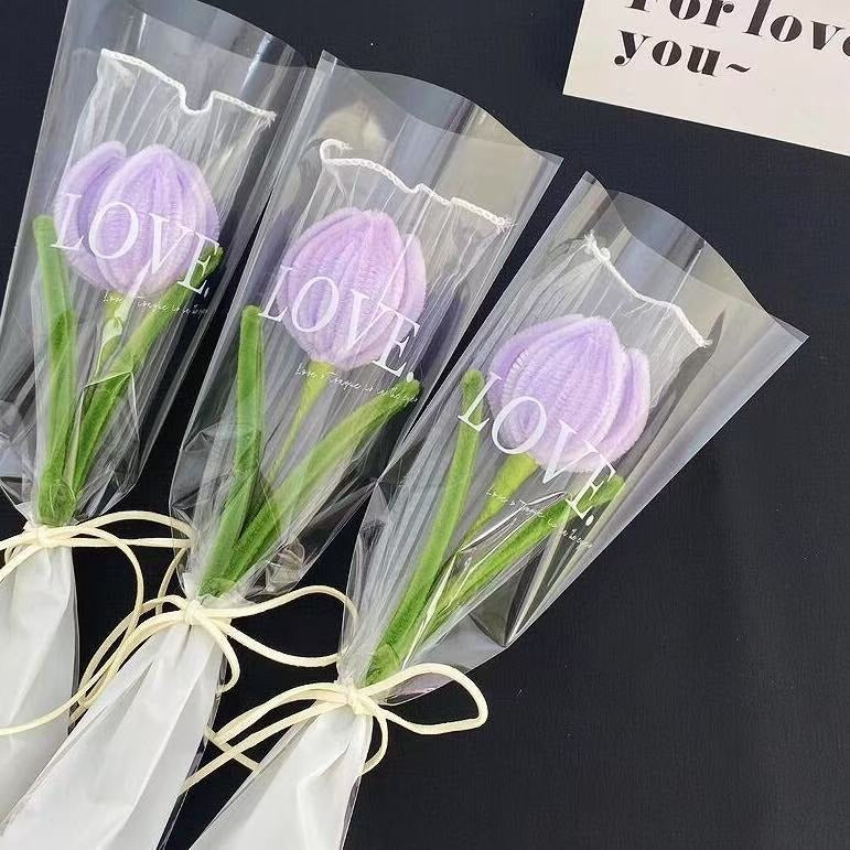 Artificial Twister (Pipe Cleaner ) Tulip Flower Bouquet | Single Wrapped Tulip Gift Set with Transparent Packing | Ready-to-Gift Flower for Valentine, Wedding & Return Gifts