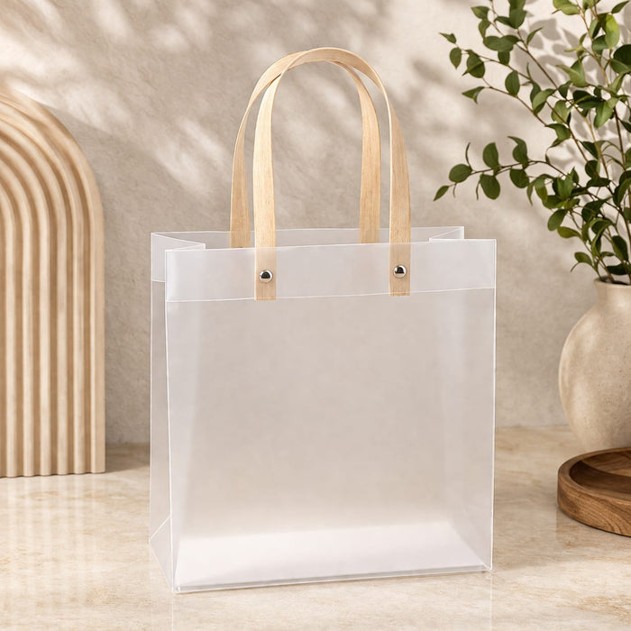 Transparent  Gift Bag with Handle | Premium Plastic Hamper Bag for Gifting, Return Gifts & Packaging | 10.5×8×4.5 Inch