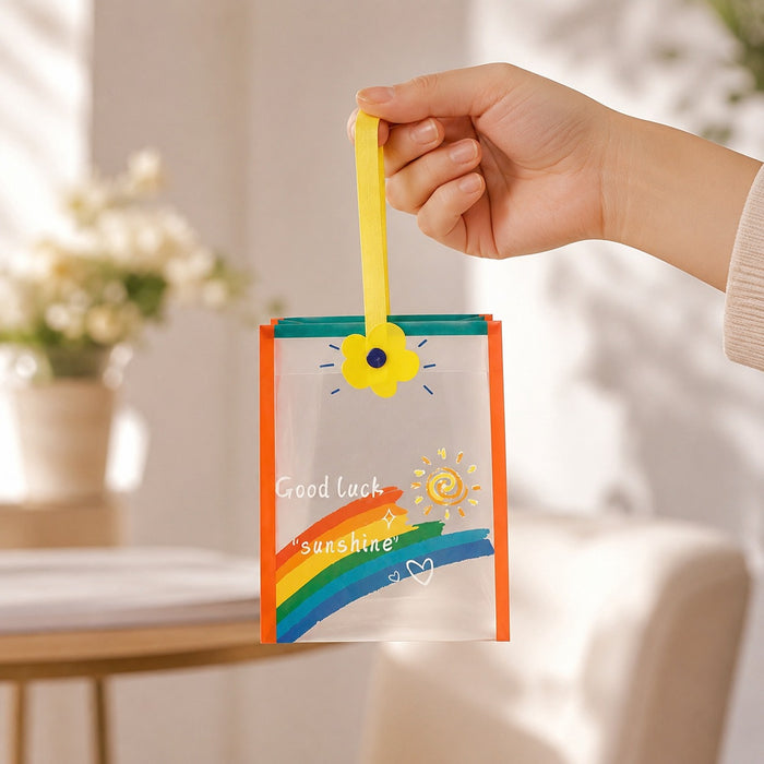 Cute  Gift Bag with Handle | Transparent PVC Return Gift & Hamper Bag | 14×12×19 CM | 3 Assorted Designs