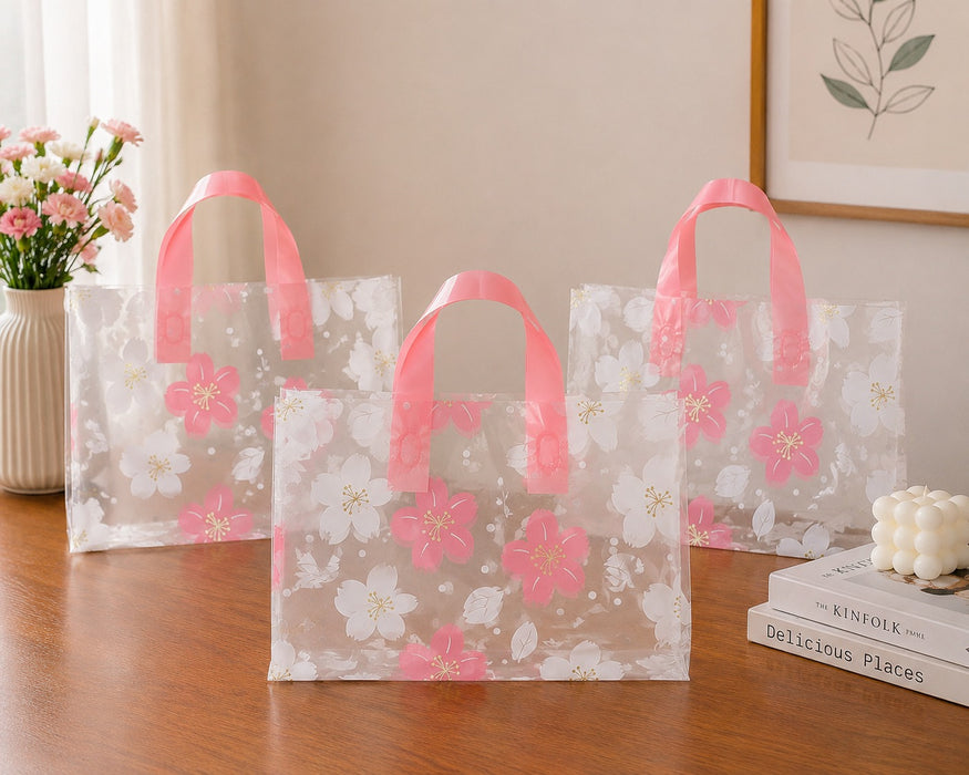 Premium Printed Frosted Plastic Gift Tote Bags | Reusable Carry Bags for Return Gifts, Hampers & Party Packaging (5 Designs Available)