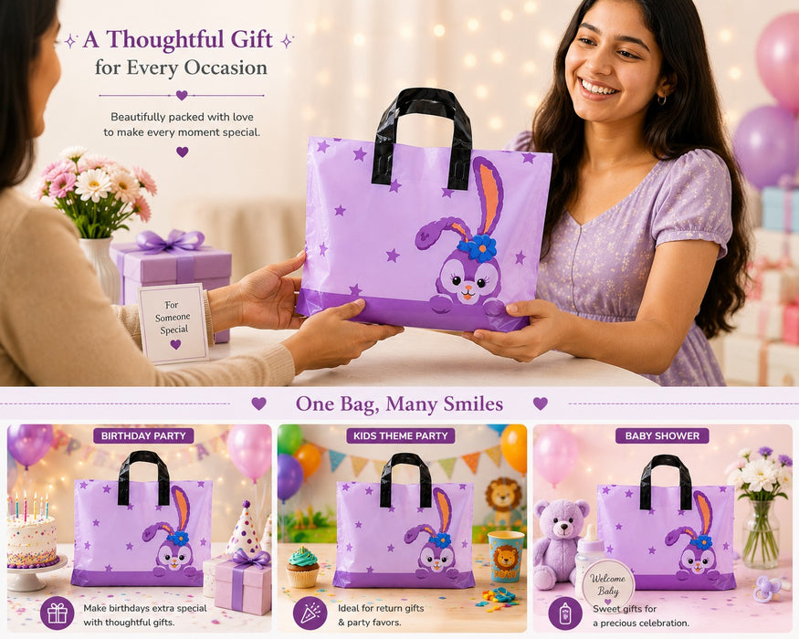Premium Printed Frosted Plastic Gift Tote Bags | Reusable Carry Bags for Return Gifts, Hampers & Party Packaging (5 Designs Available)