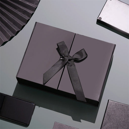 Collapsible Luxury Black Gift Box with Ribbon – Premium Magnetic Packaging Box for Hampers & Gifting