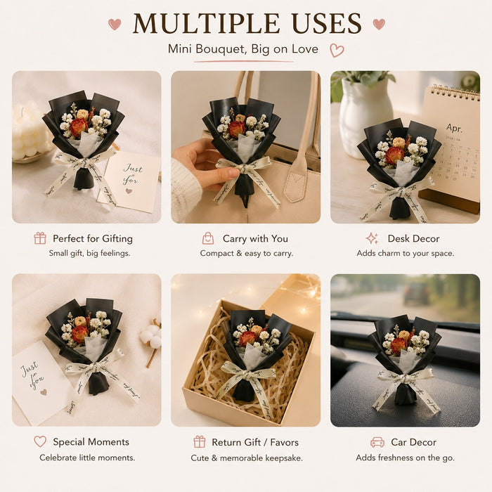 Mini Dried Flower Bouquet | Aesthetic Handmade Floral Gift Bouquet for Gifting & Décor