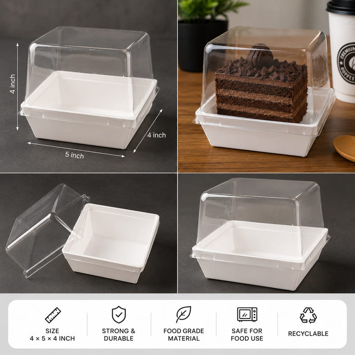 Disposable Cake & Pastry Container with Transparent Lid – 4×5×4 Inch