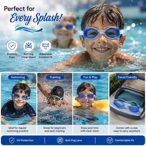 Swimming Goggles | Anti-Fog UV Protection Swim Glasses with Adjustable Strap & Storage Case | Waterproof Swim Goggles for Boys & Girls