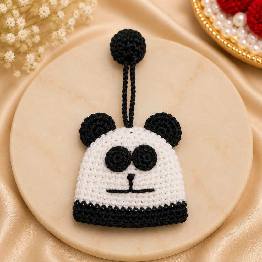 Handmade Crochet Rakhi Keychain | Cute Bag Charm | Soft Yarn Key Ring | Panda & Green Character Design