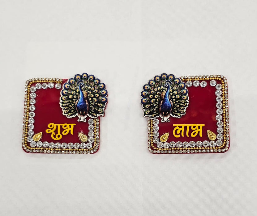 2 Pair Shubh Labh | Cow, Lotus, Elephant & Peacock Design | Decorative Entrance Door  | Pooja Room, Home, Office & Diwali Decoration