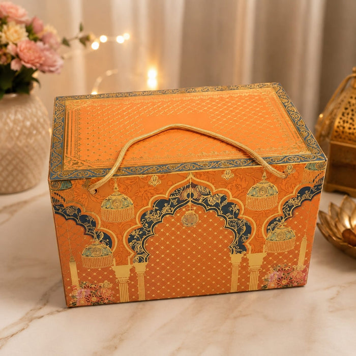 Premium Decorative Cardboard Gift Box with Handle | Festive & Wedding Hamper Packaging