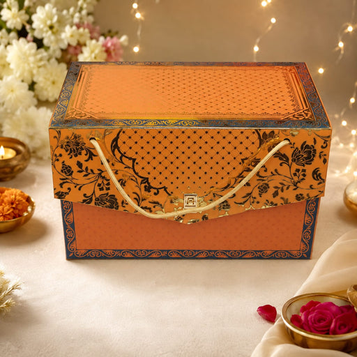 Premium Decorative Cardboard Gift Box with Handle | Festive & Wedding Hamper Packaging