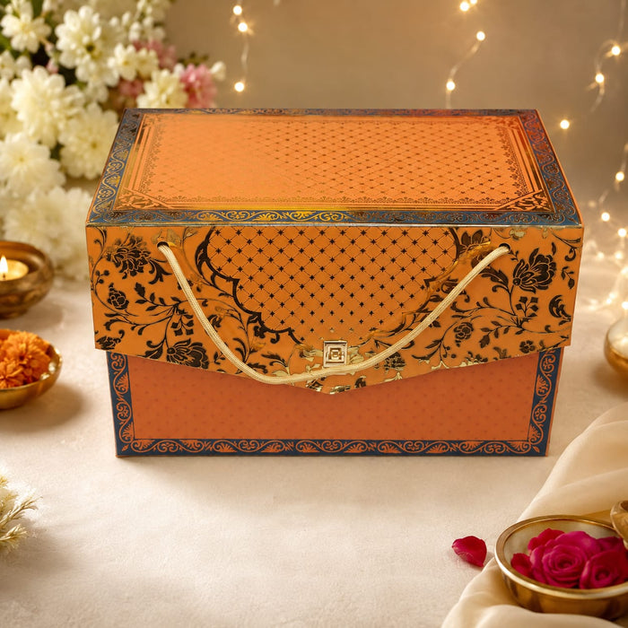 Premium Decorative Cardboard Gift Box with Handle | Festive & Wedding Hamper Packaging