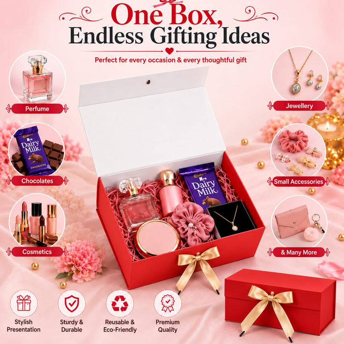 Collapsible  Without Magnet  Decorative Folding Paper Cardboard /Box with ribbon,DIY Box for Gift Hamper,Valentine Gifting,Wedding gifing.